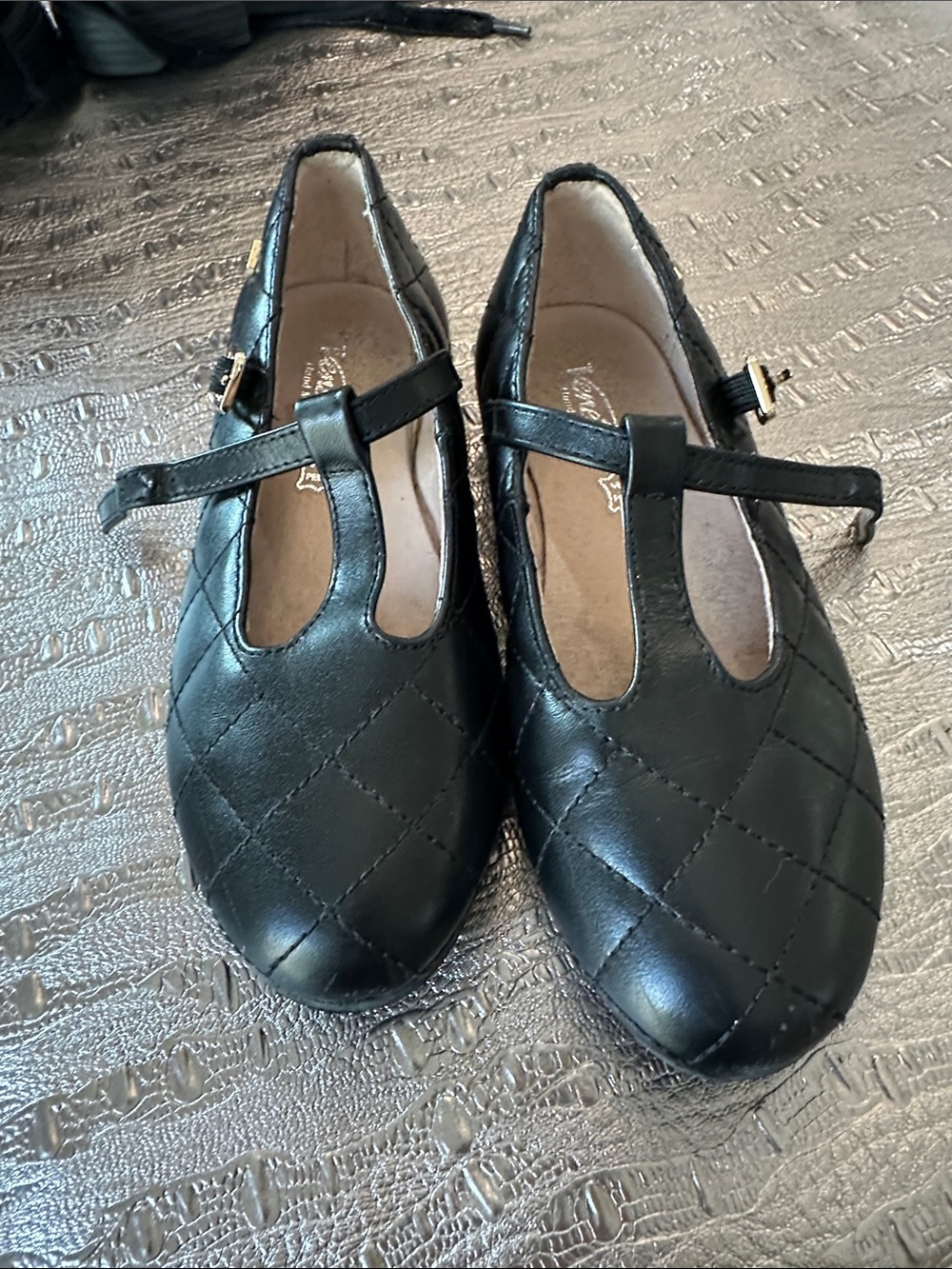 Venettini Black Quilted T‑Strap Kids Dress Shoes